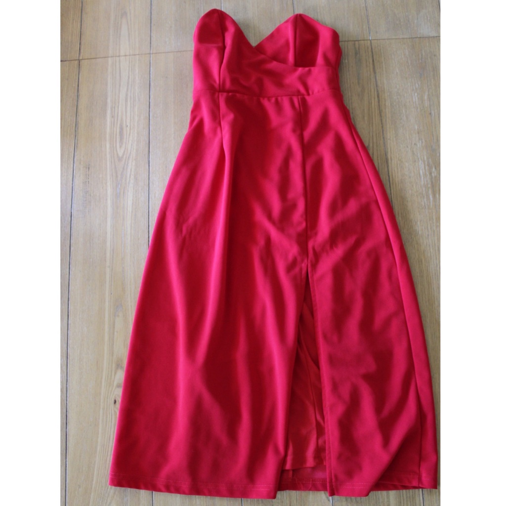Lulus Red Preowned Strapless Cocktail Party Long Dress Xs Preowned
